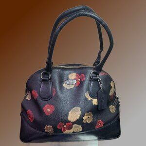 COACH Cora Domed Black Floral Handbag